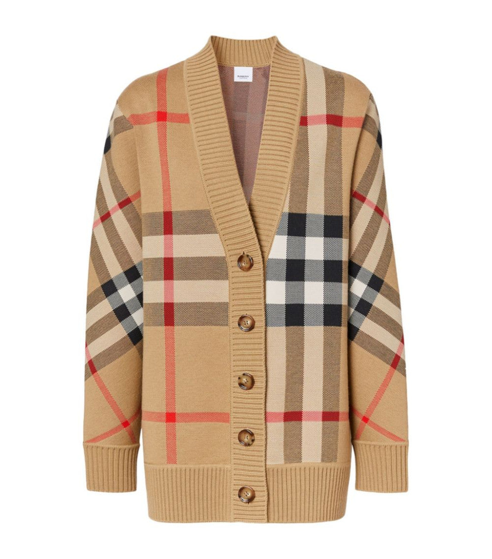 Beige Beige Check Motif Wool Cardigan 1