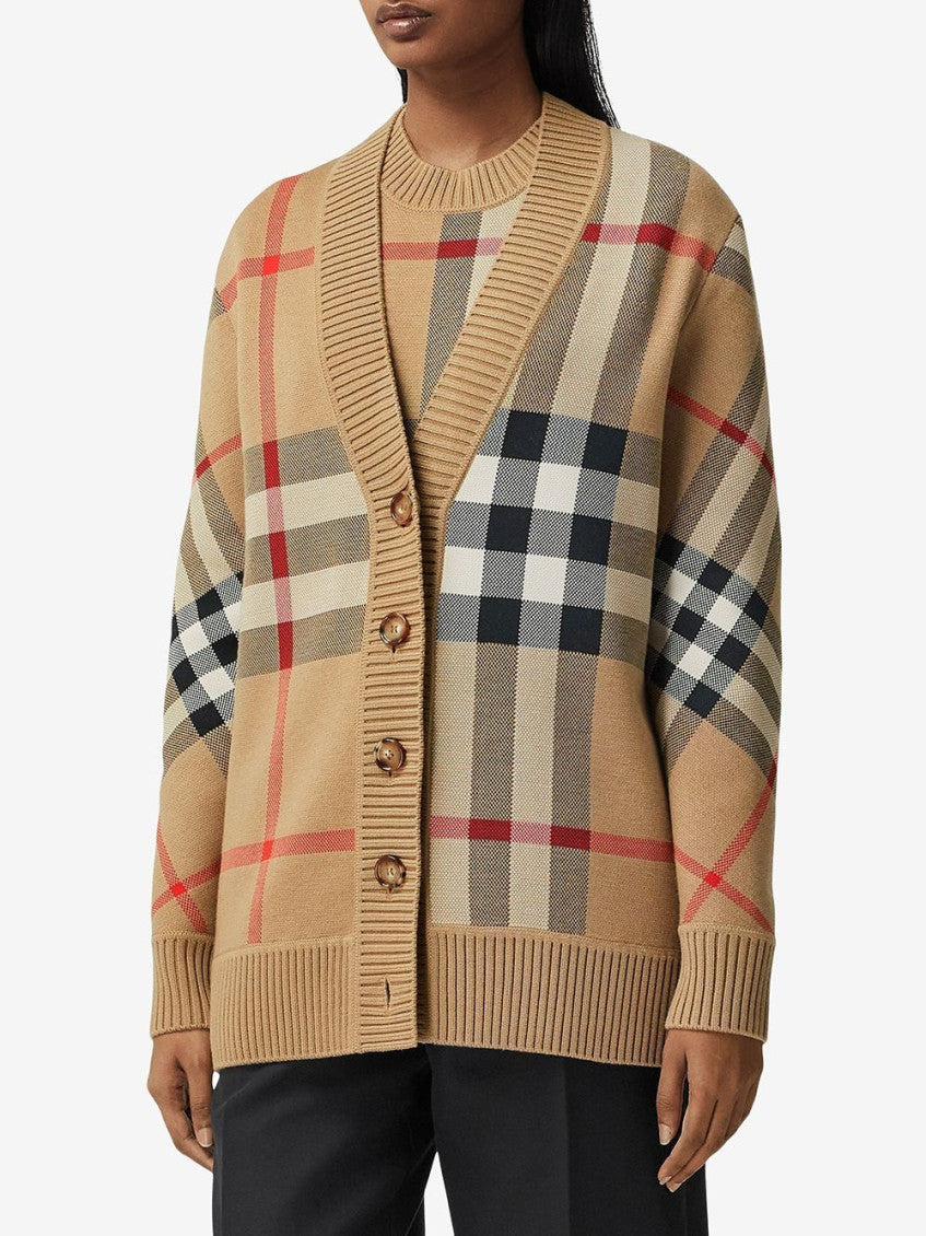 Beige Beige Check Motif Wool Cardigan 10