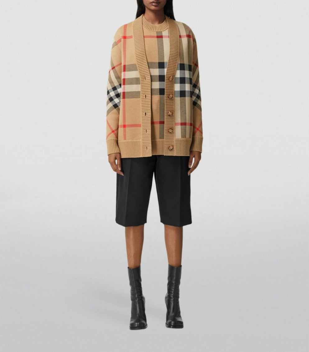 Beige Beige Check Motif Wool Cardigan 2