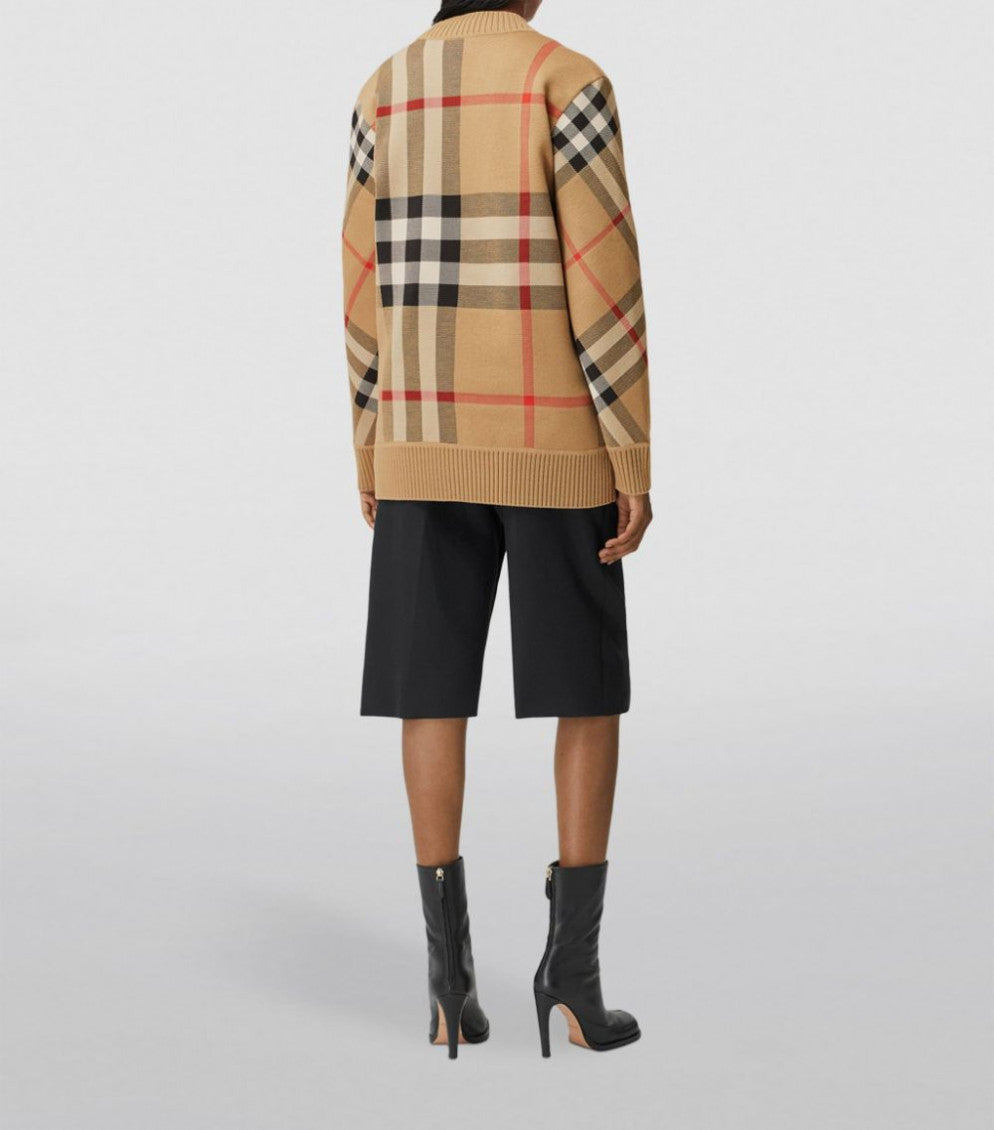 Beige Beige Check Motif Wool Cardigan 3