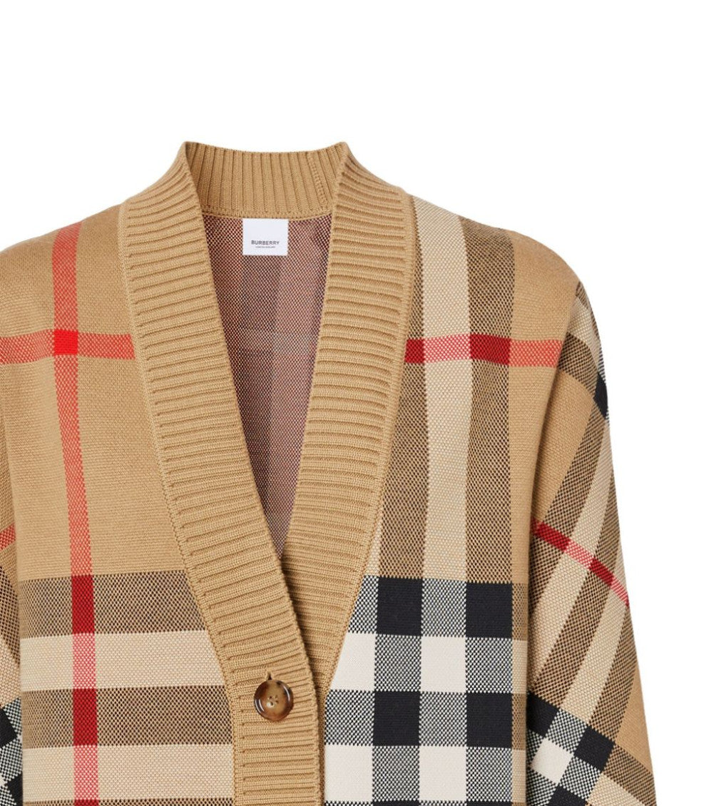 Beige Beige Check Motif Wool Cardigan 4