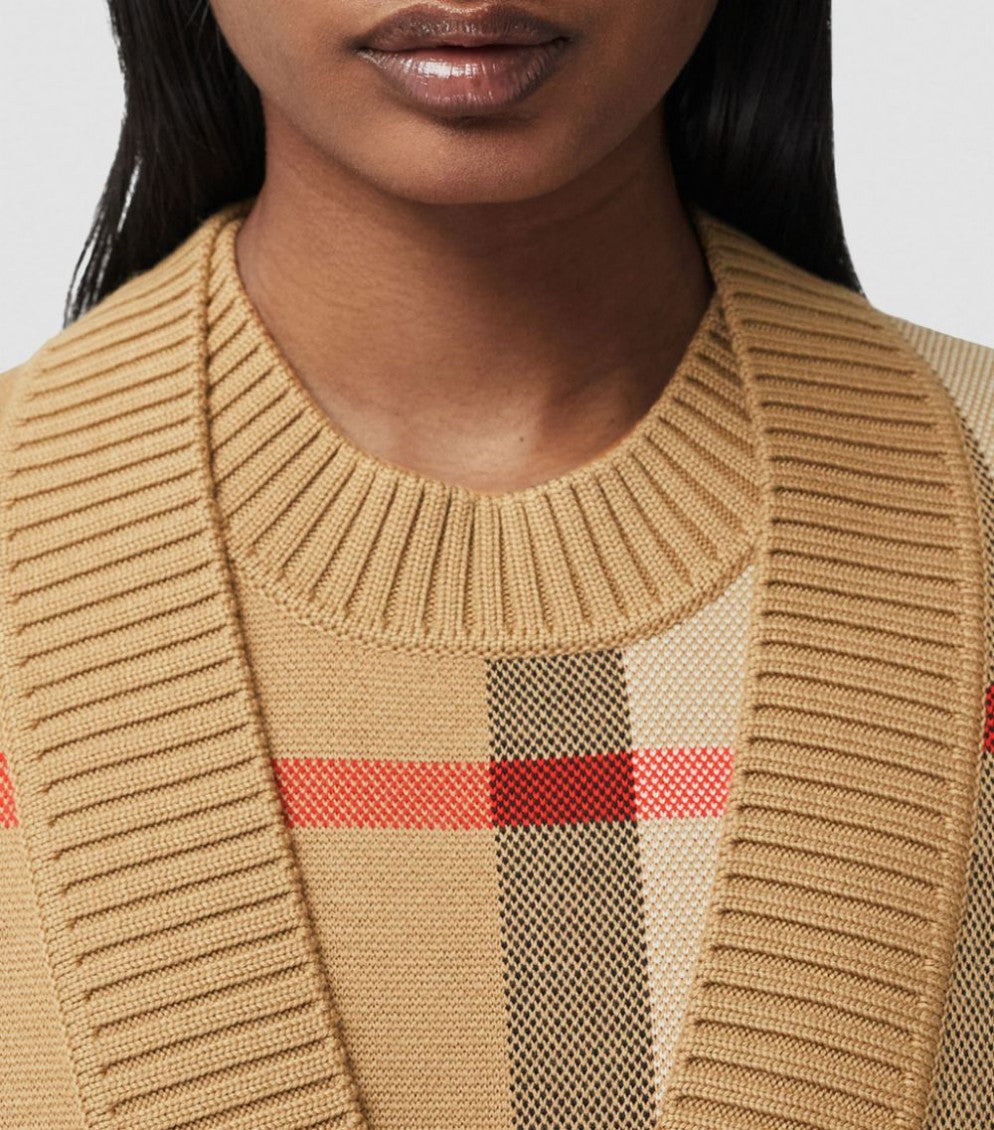 Beige Beige Check Motif Wool Cardigan 6