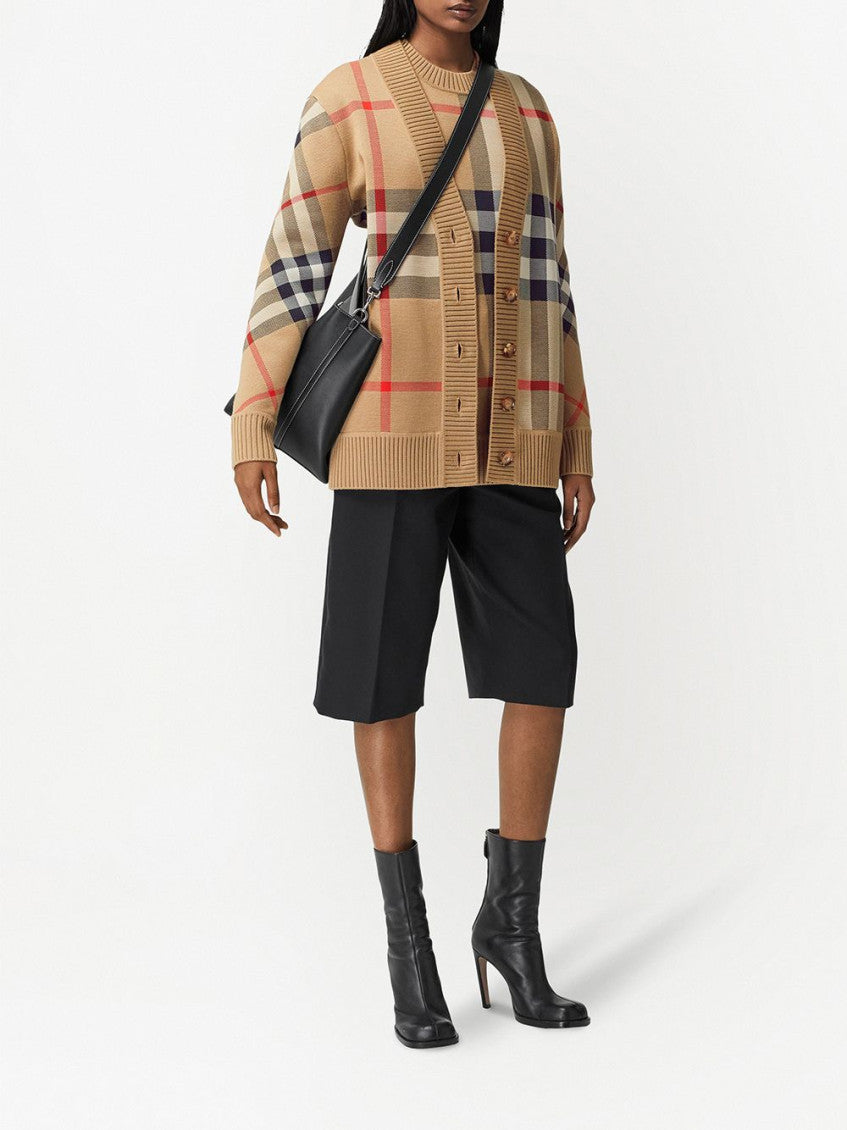 Beige Beige Check Motif Wool Cardigan 7