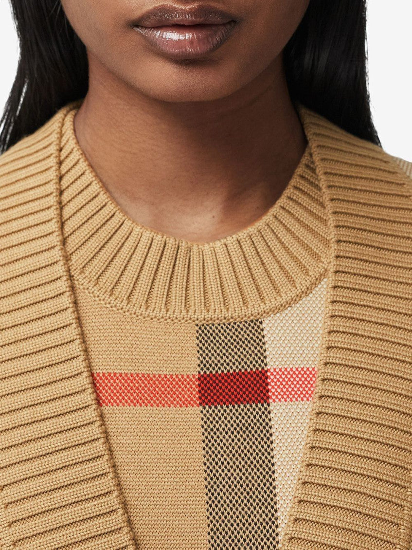 Beige Beige Check Motif Wool Cardigan 9