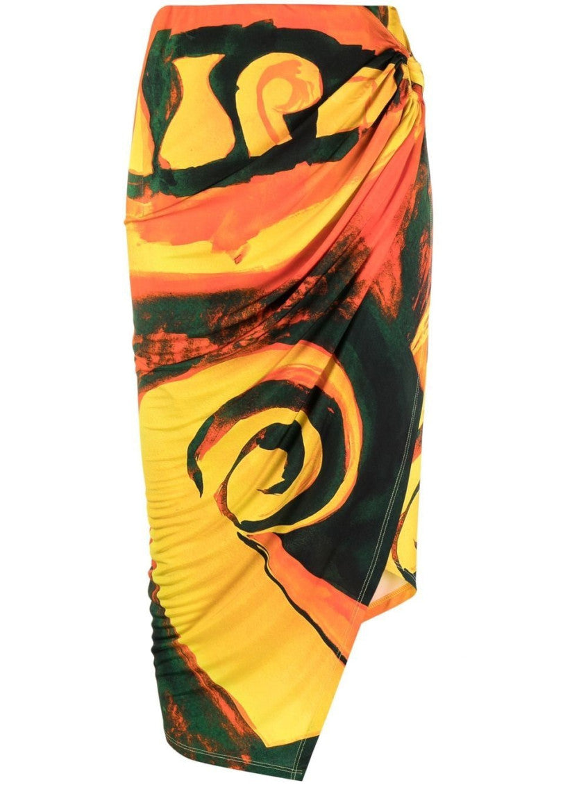 Multicolor Long Printed Draped Skirt 1