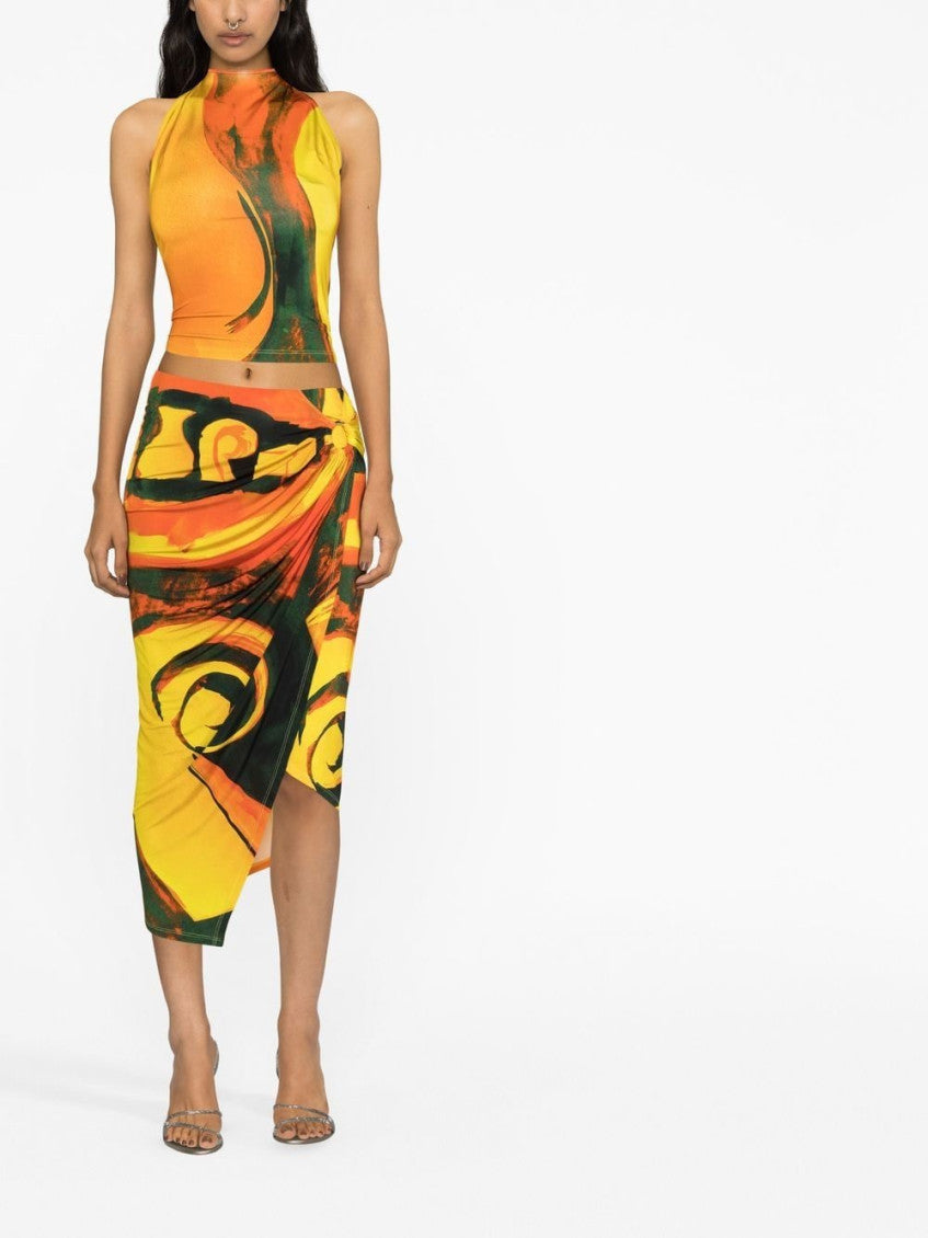 Multicolor Long Printed Draped Skirt 2