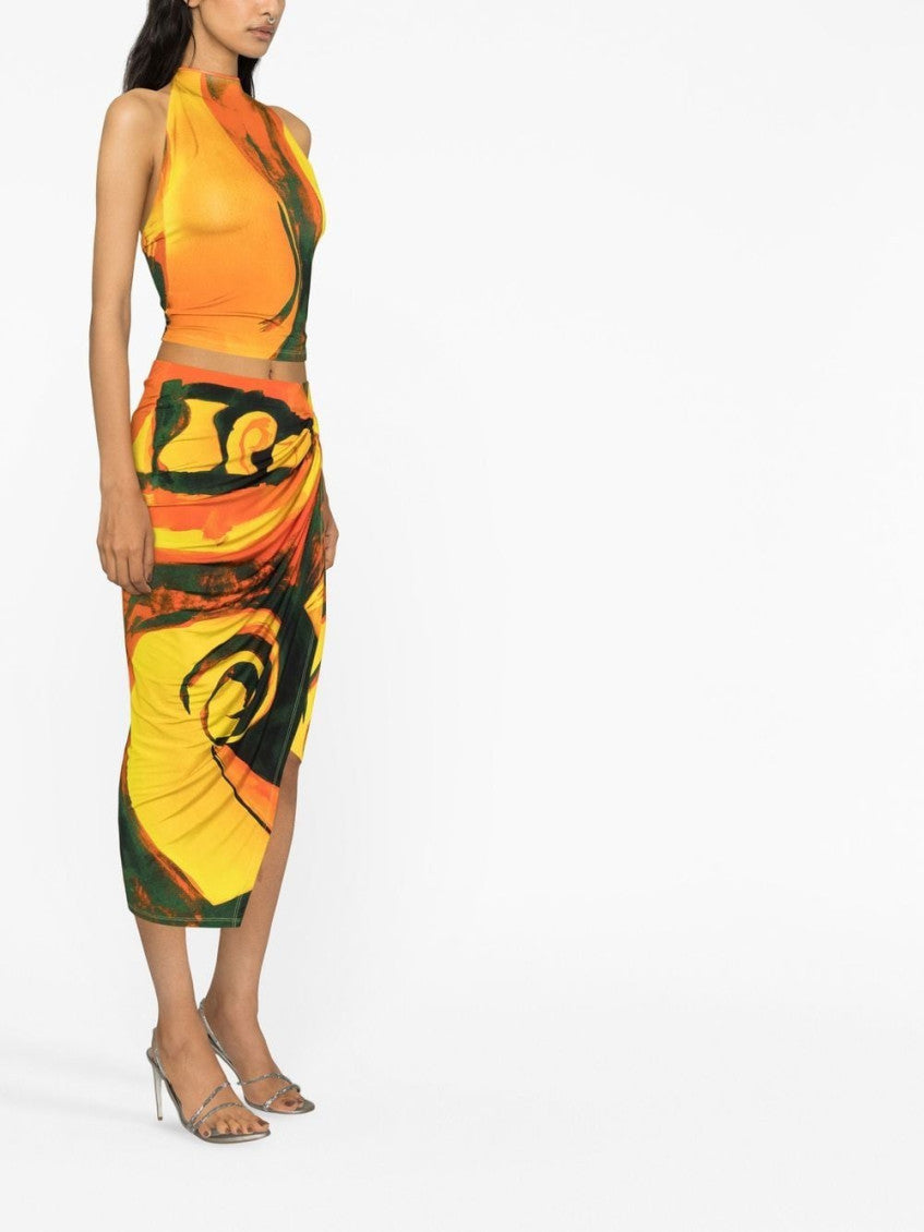 Multicolor Long Printed Draped Skirt 3