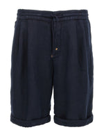 Navy Blue Linen Bermuda Shorts 1
