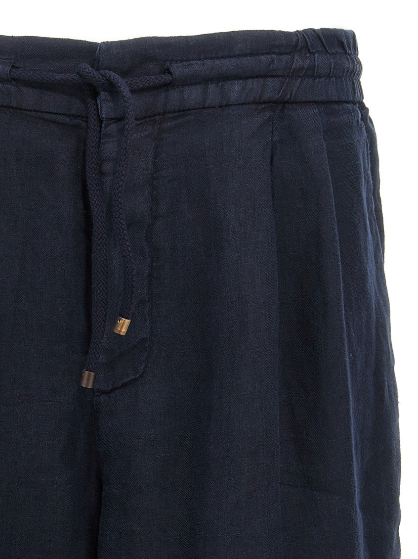 Navy Blue Linen Bermuda Shorts 3