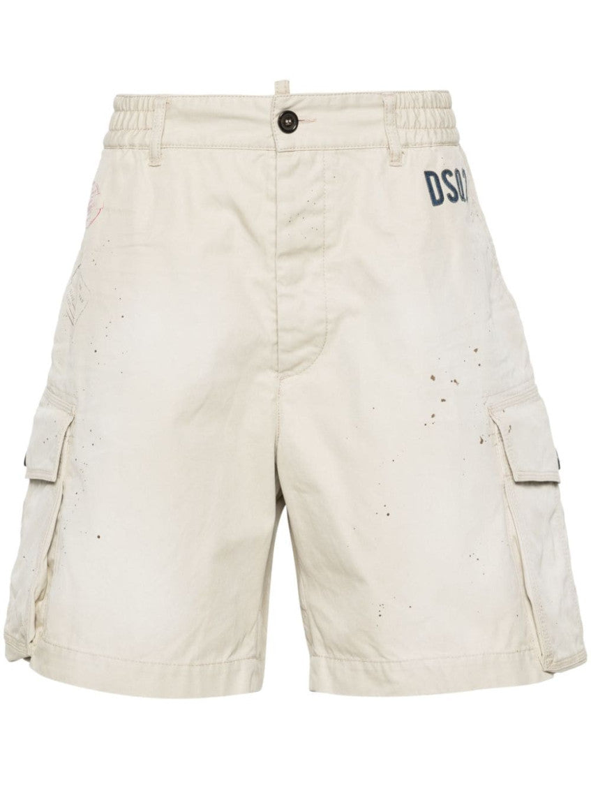 Beige paint splatter-detail cargo shorts 1