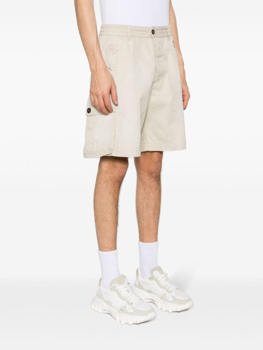 Beige paint splatter-detail cargo shorts 4