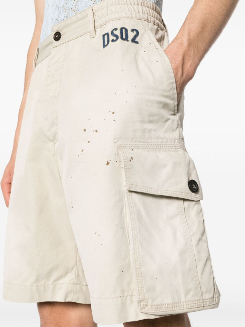 Beige paint splatter-detail cargo shorts 5