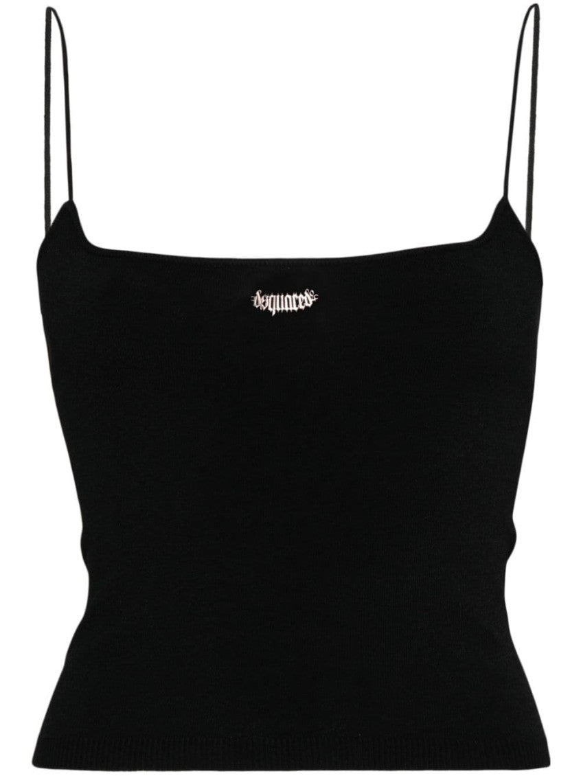 Black logo-plaque knitted crop top 1