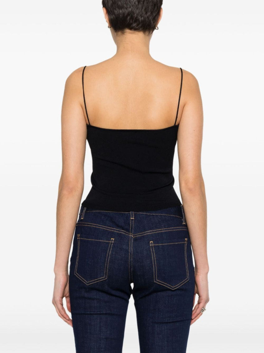 Black logo-plaque knitted crop top 3