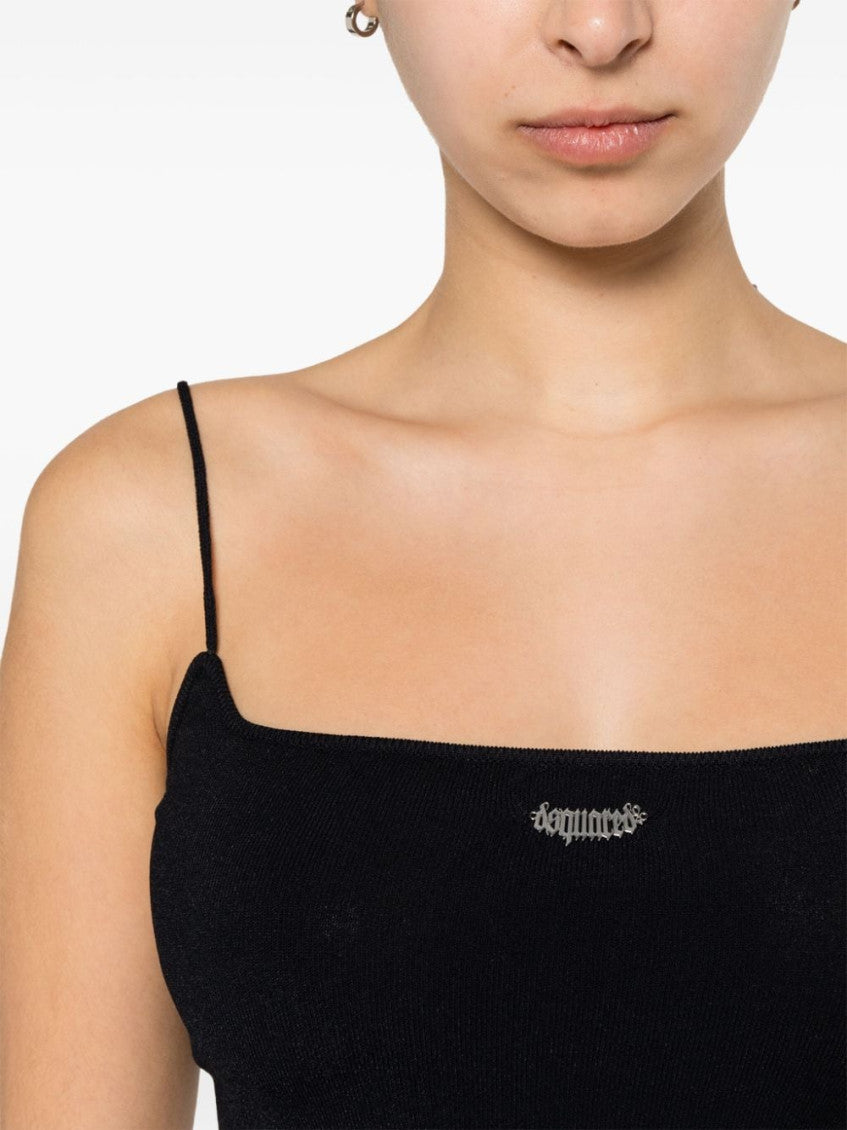 Black logo-plaque knitted crop top 5