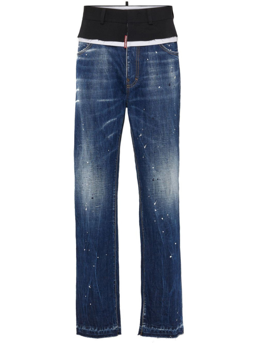 Blue Paint Splatter-detail Washed Jeans 1