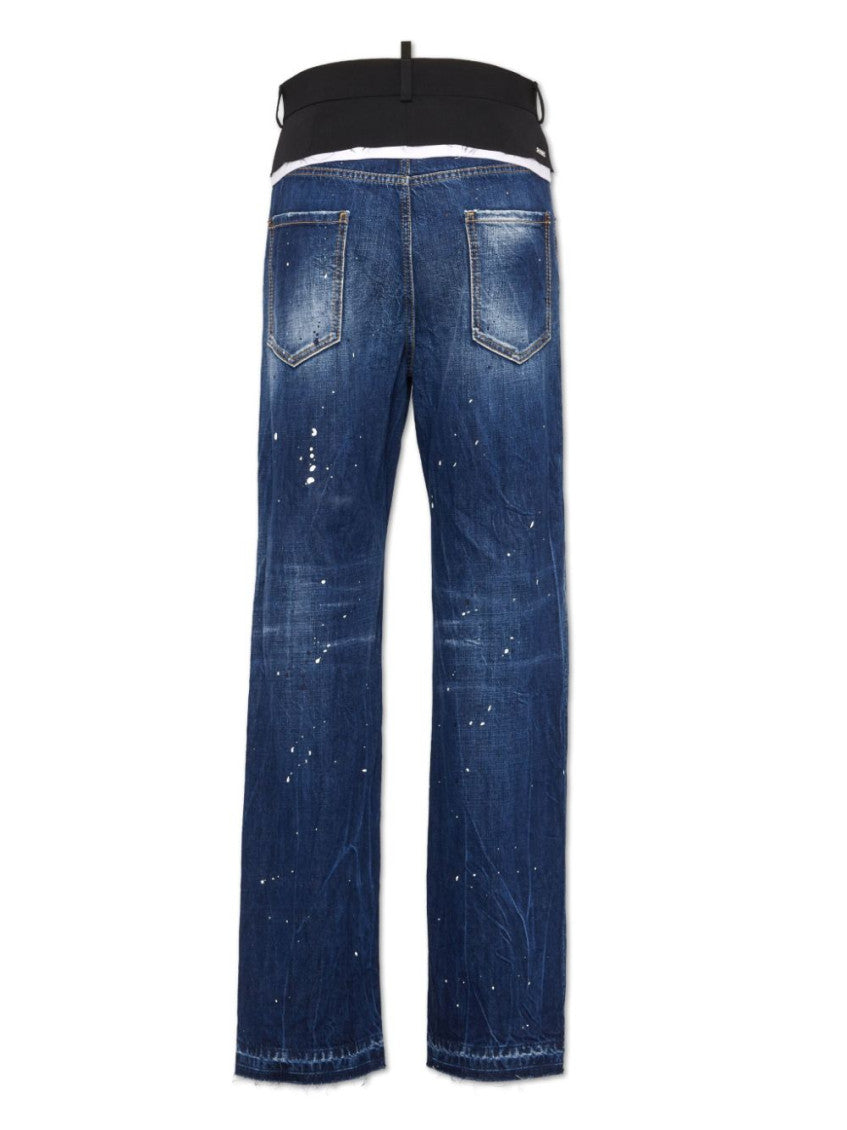 Blue Paint Splatter-detail Washed Jeans 2