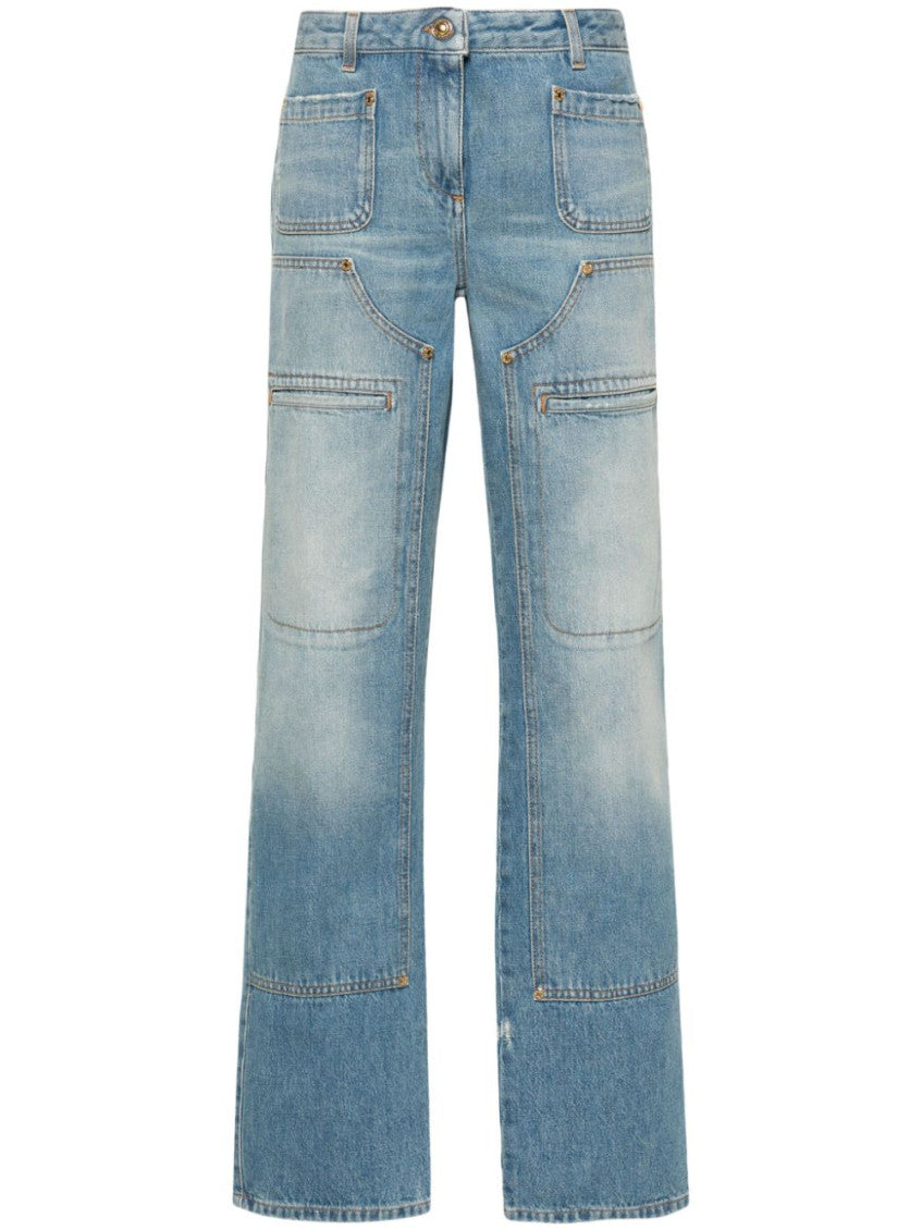 Light Blue Knee-panel mid-rise straight jeans 1
