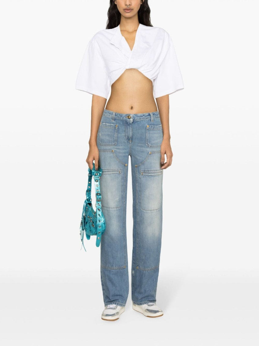 Light Blue Knee-panel mid-rise straight jeans 2