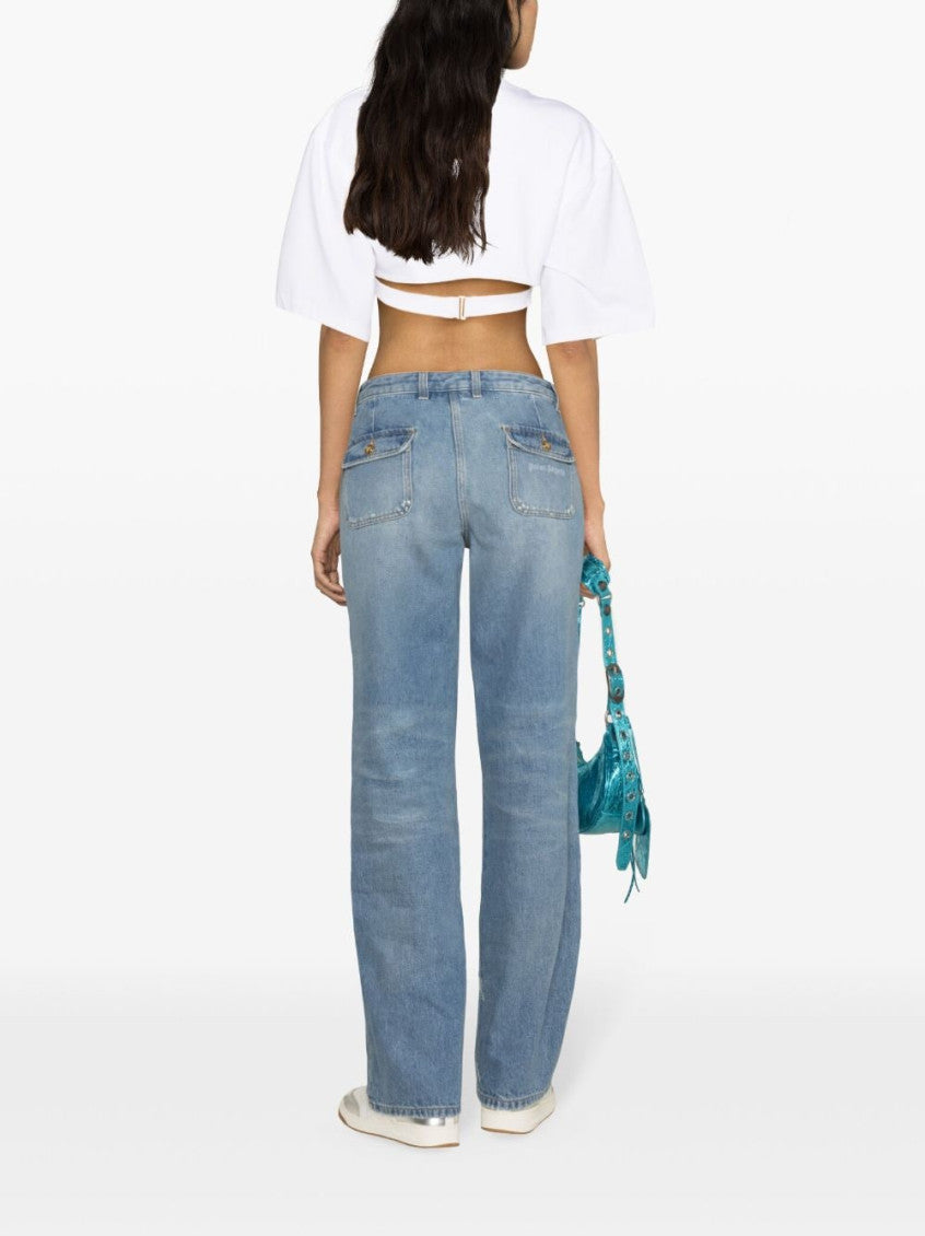 Light Blue Knee-panel mid-rise straight jeans 3