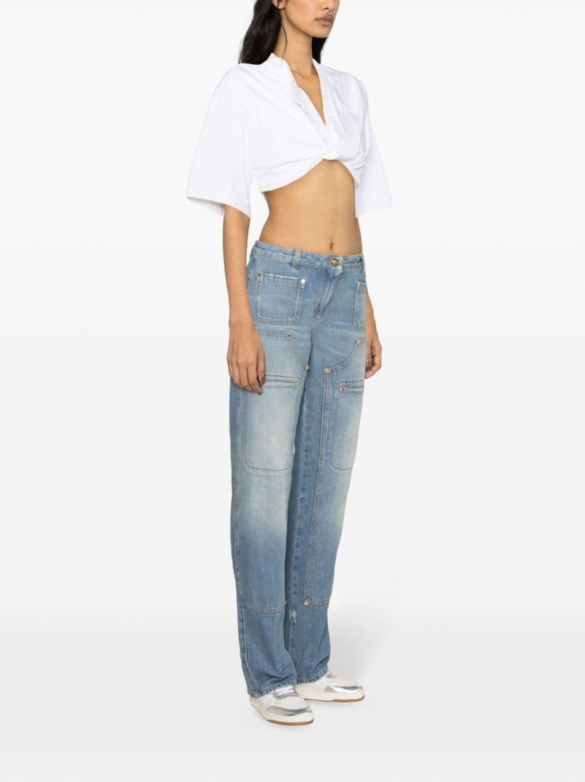 Light Blue Knee-panel mid-rise straight jeans 4