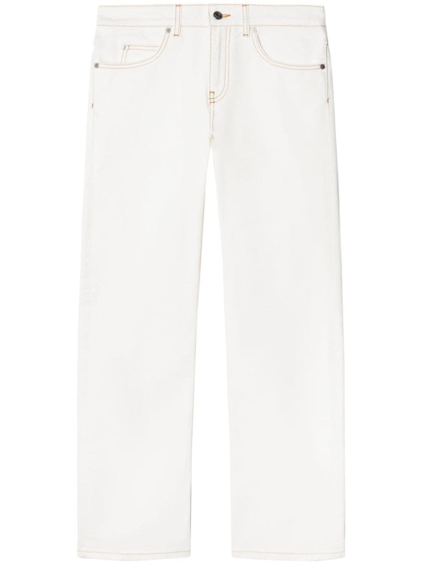 White contrast-stitching straight-leg jeans 1