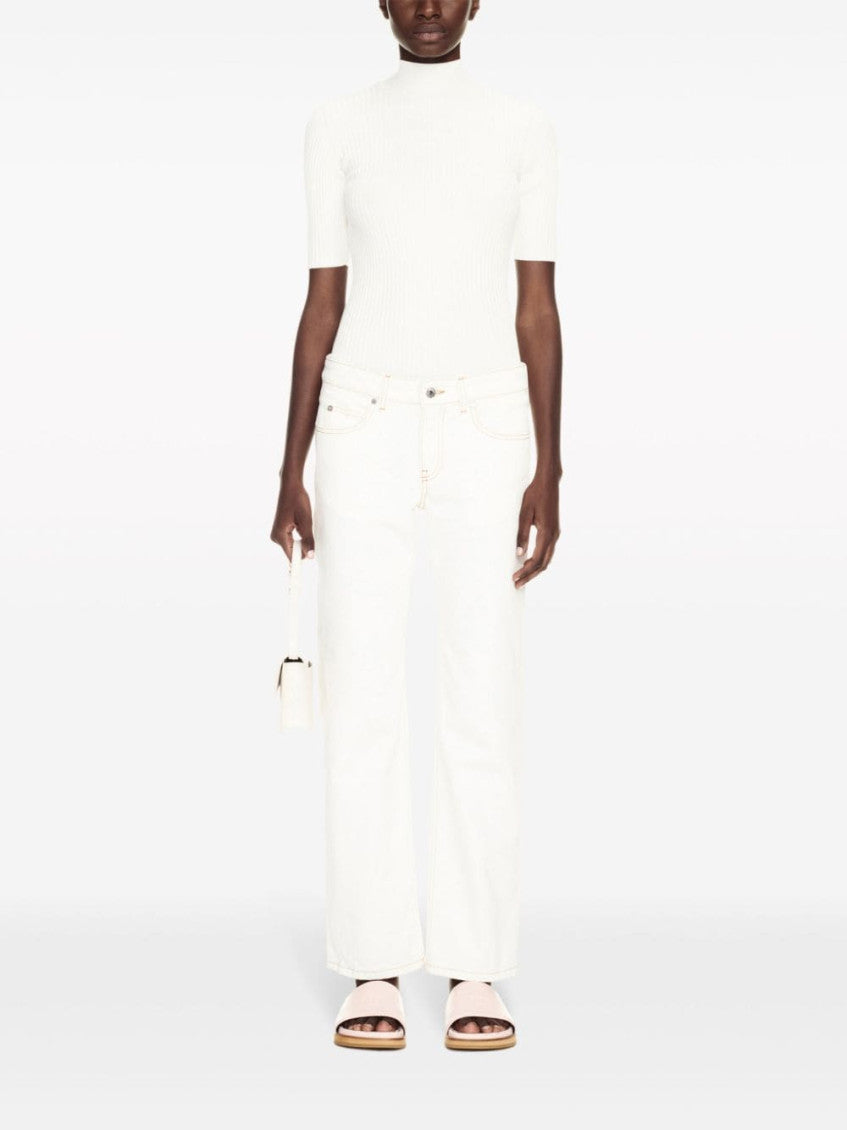 White contrast-stitching straight-leg jeans 2