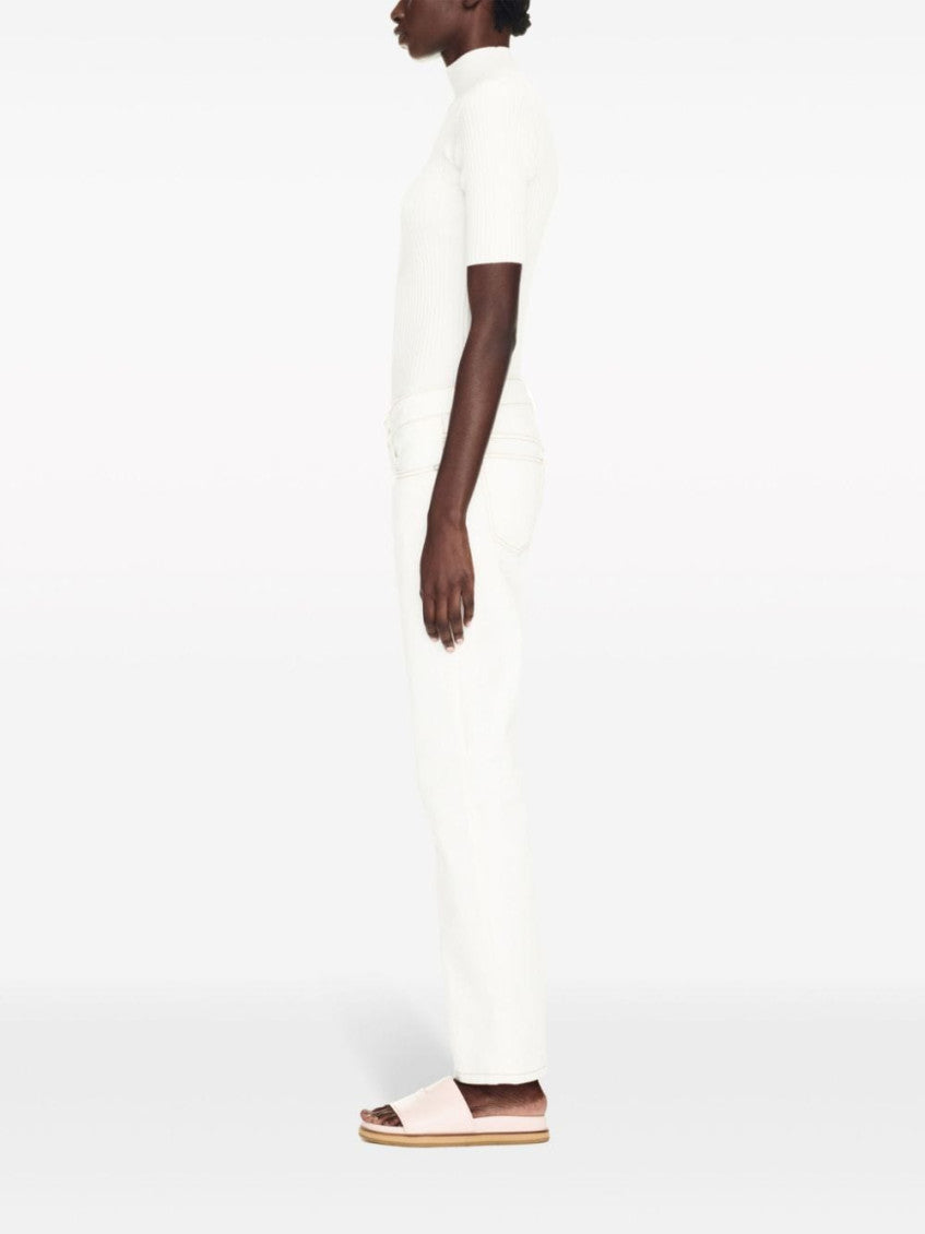 White contrast-stitching straight-leg jeans 3