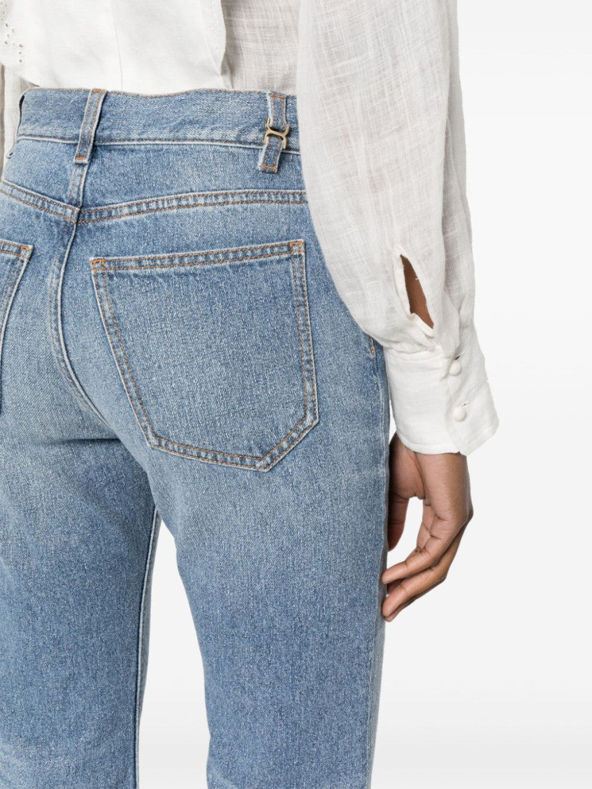 Light Blue Flared Denim Cropped Jeans 2