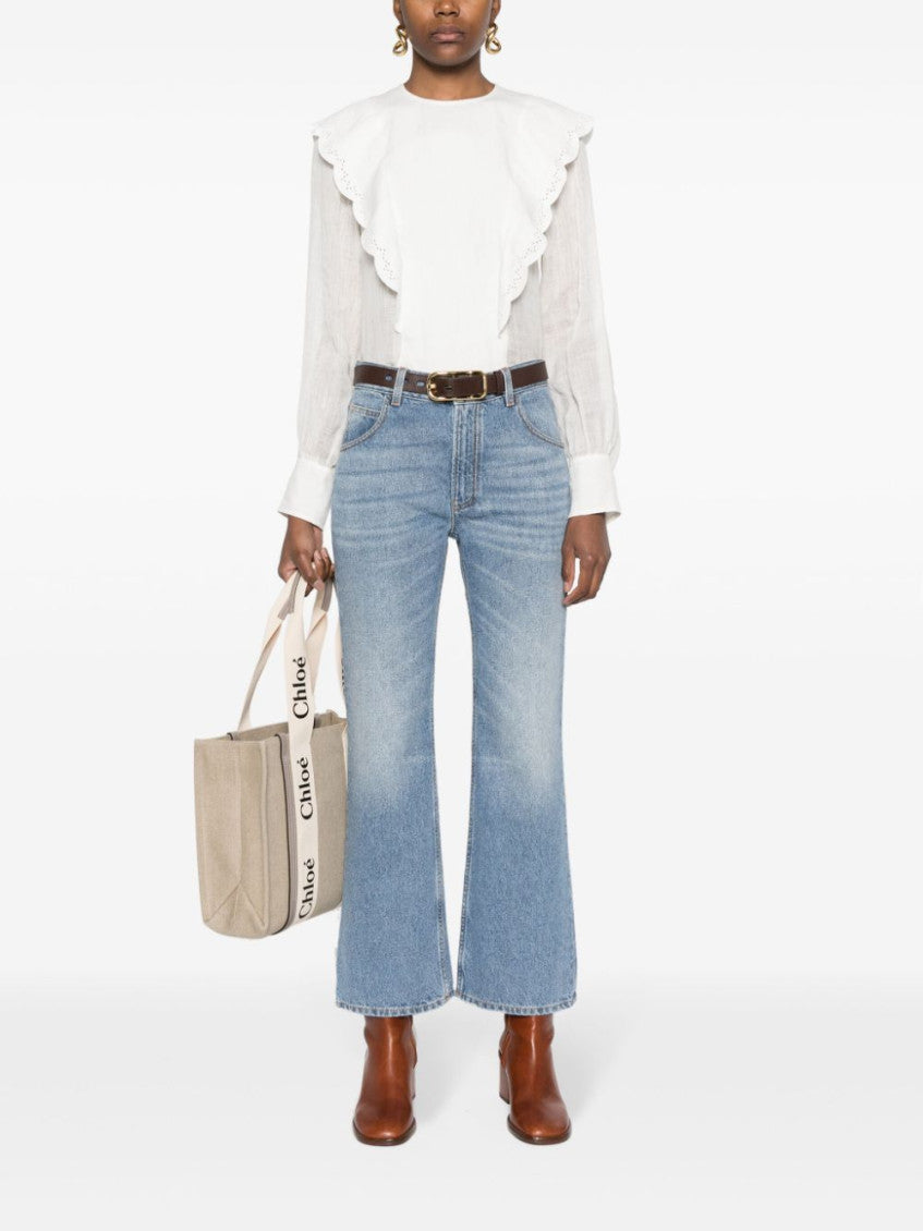 Light Blue Flared Denim Cropped Jeans 3