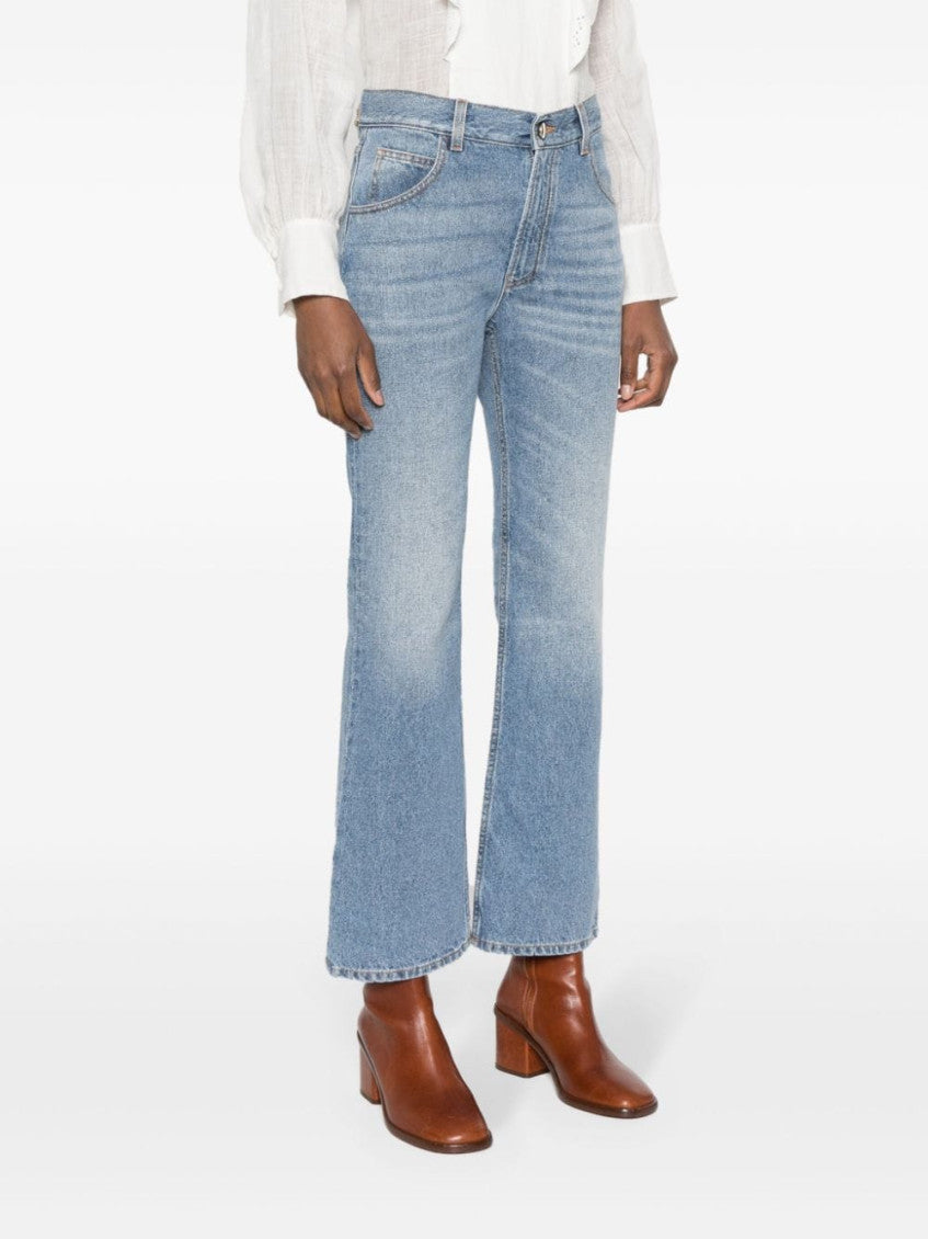 Light Blue Flared Denim Cropped Jeans 4