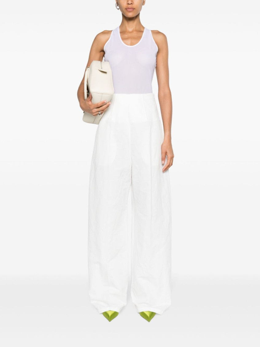 White Linen and cotton blend trousers 3