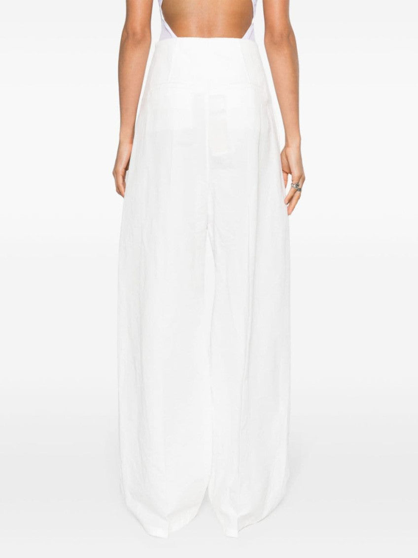White Linen and cotton blend trousers 4