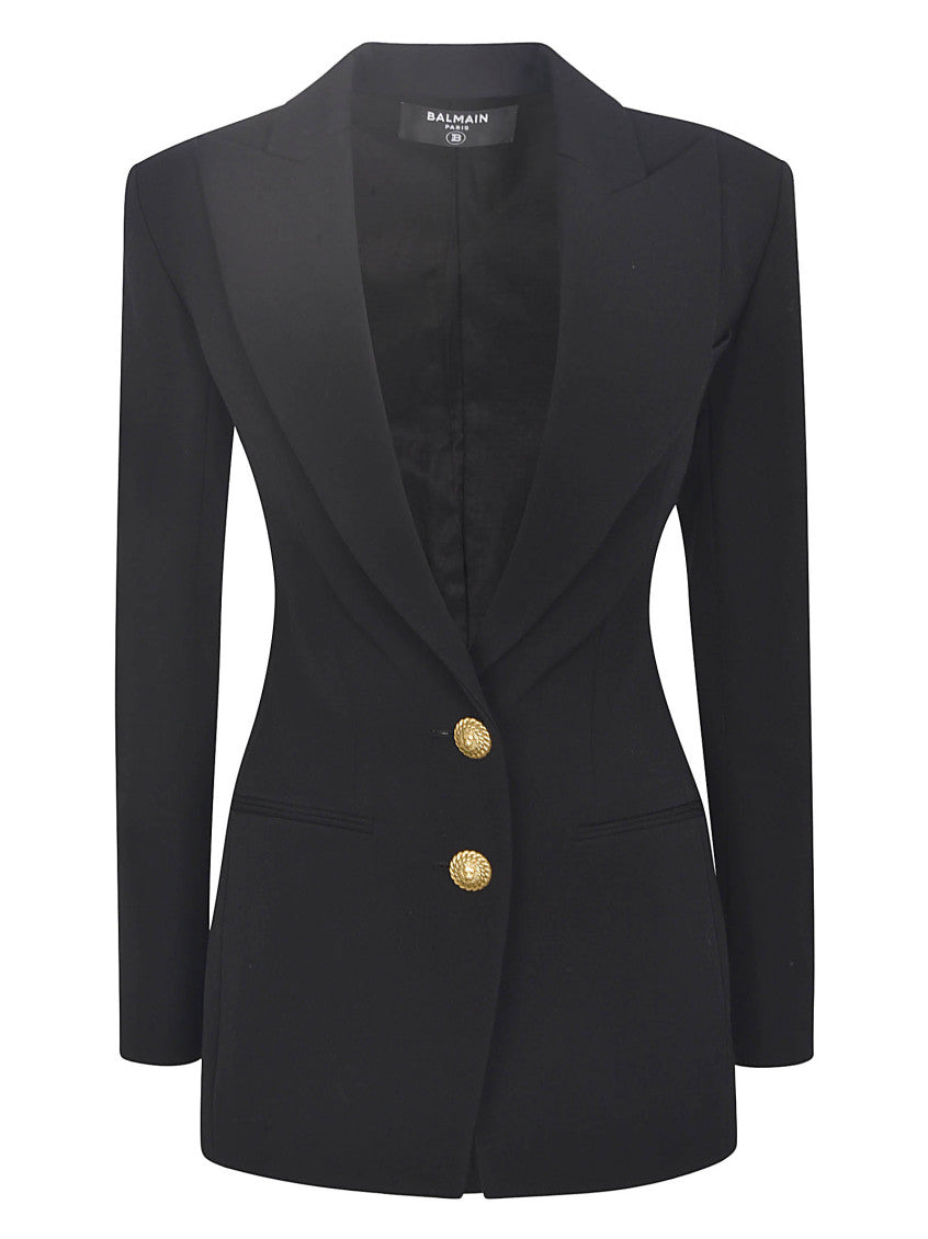 Black 2-button cinched-waist jacket 1