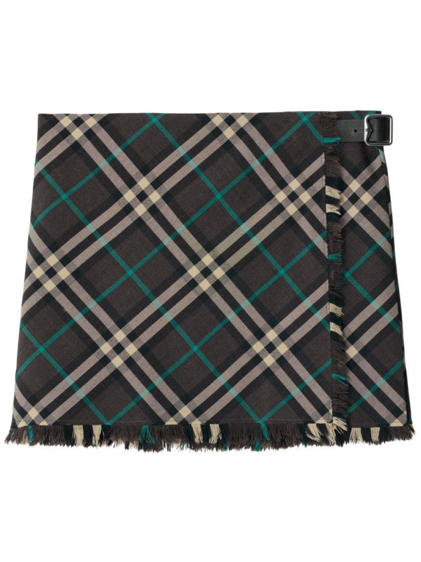 Dark Grey Check Wool Blend Mini Skirt 1