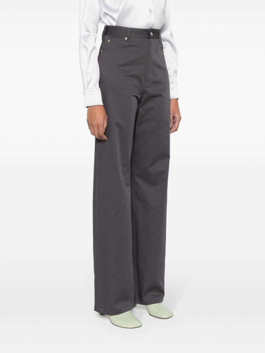Grey High-waisted cotton trousers 3