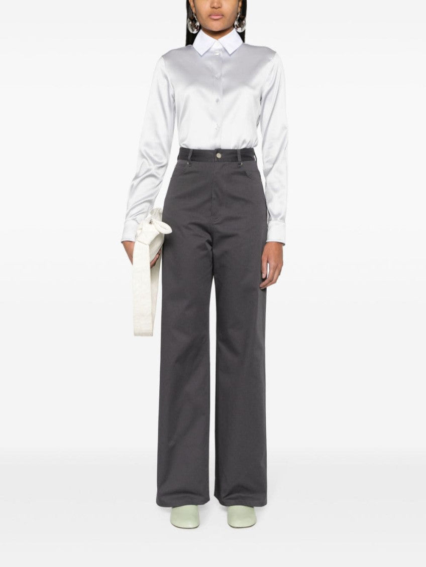 Grey High-waisted cotton trousers 4