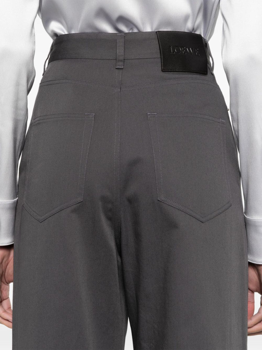 Grey High-waisted cotton trousers 5