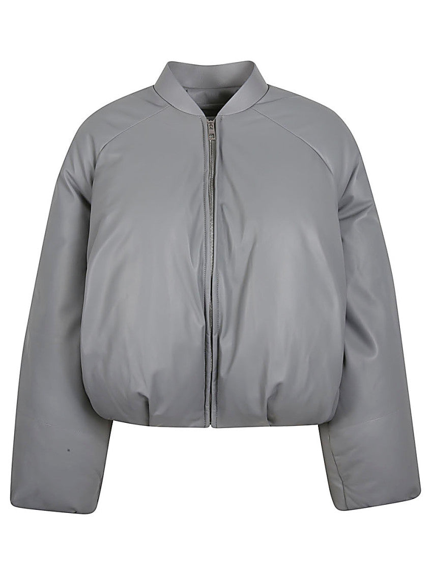 Grey Leather Bomber Jacket 1