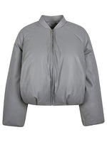 Grey Leather Bomber Jacket 1
