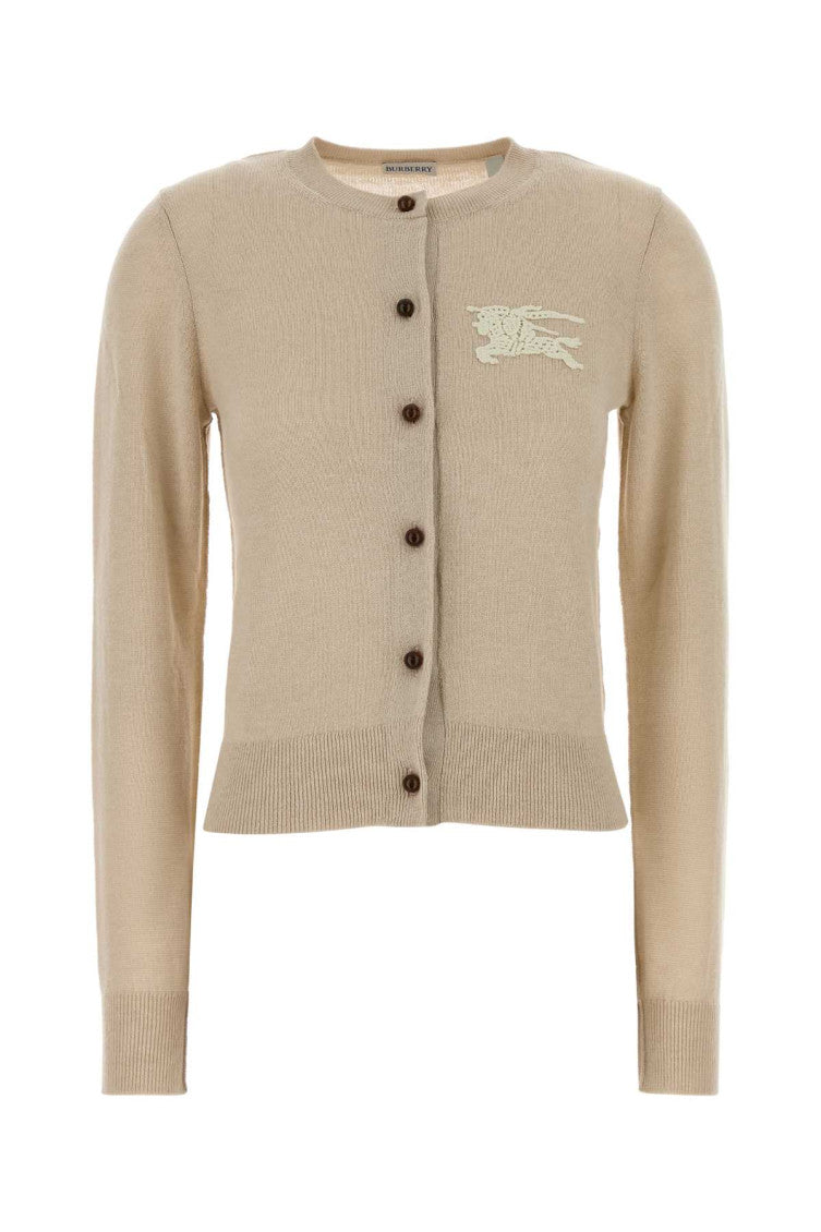 Beige Crew Neck Logo Cardigan 1
