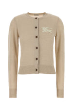Beige Crew Neck Logo Cardigan 1