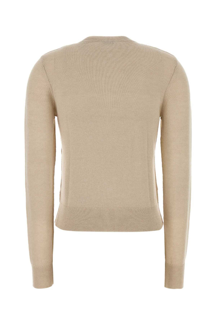 Beige Crew Neck Logo Cardigan 2