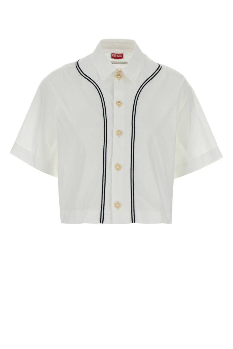 White Contrasting Trim Short Sleeves Shirt 1