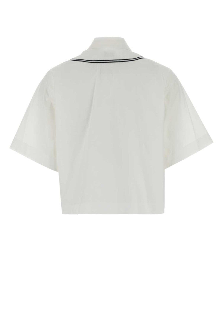 White Contrasting Trim Short Sleeves Shirt 2