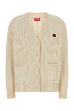 Beige V-Neck Flower Embroidery Cardigan 1