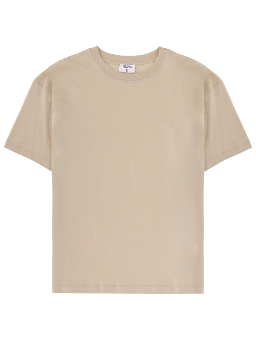 Beige Solid Crew Neck T-Shirt 1