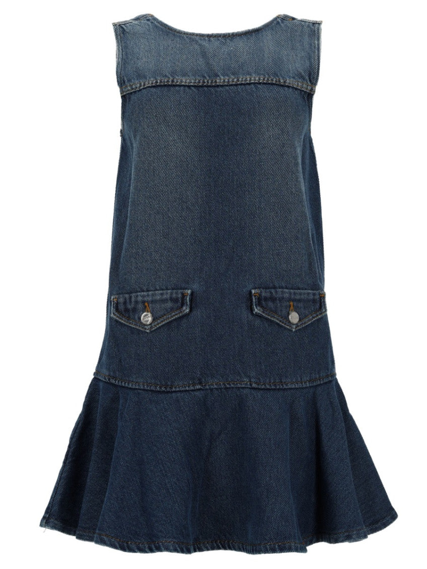 Denim Solid Round Neck Mini Dress 1
