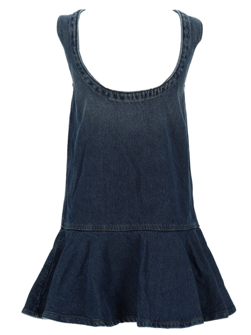 Denim Solid Round Neck Mini Dress 2