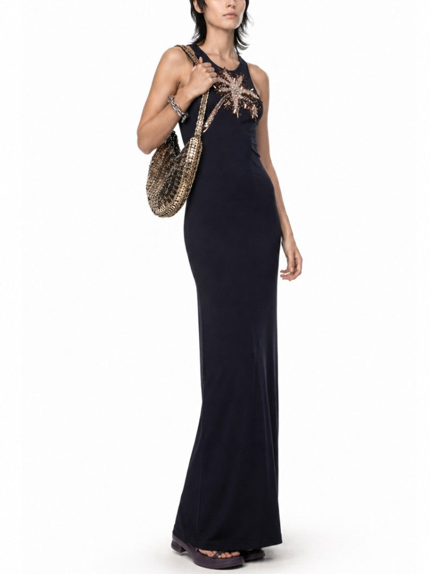Black Embellished Round Neck Maxi Dress 2